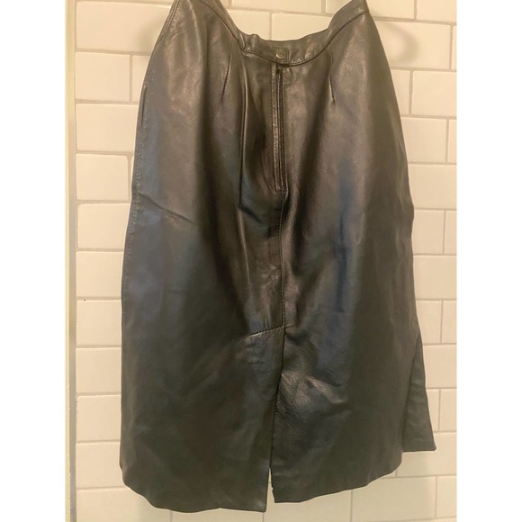 Excellent sz 8 vintage Bagatelle black lined 100% leather skirt back slit - Picture 2 of 3